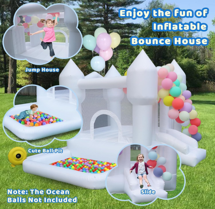 4.5-5m Thickened outdoor inflatable wedding jumping bed European and American children's birthday party white mini popular slide trampoline castle