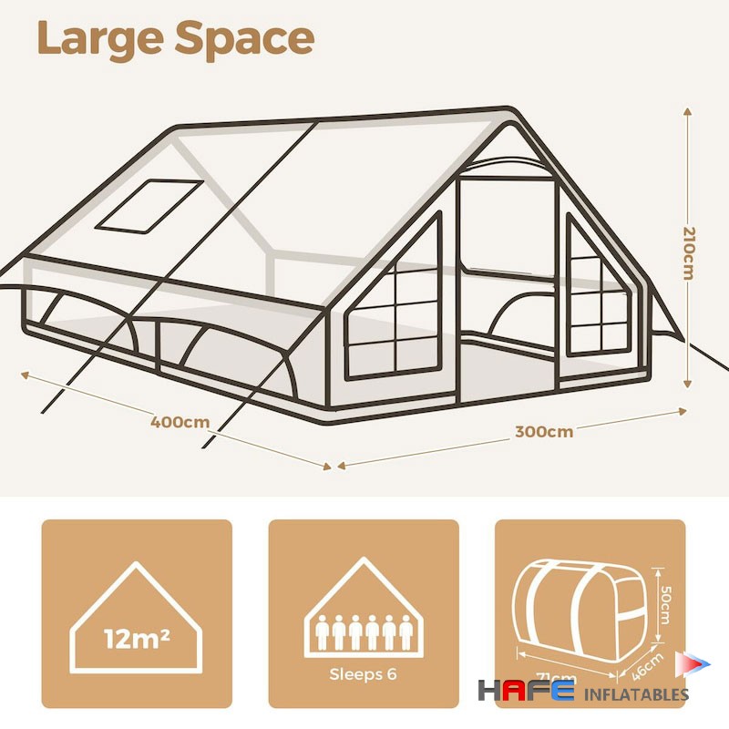 4m Inflatable Camping Tent Easy Setup, Spacious & Comfortable for 4-8 People All-Season, Kid-Friendly Design